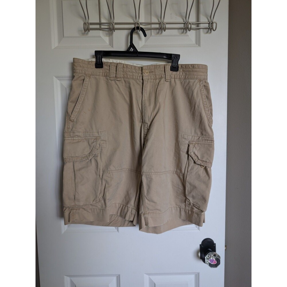 Vtg Polo Ralph Lauren 38 Cargo Shorts Classic Chino Big Pockets Khaki Distressed